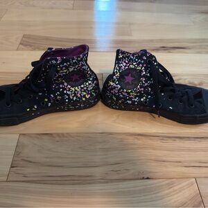 Converse Black High-Tops with Multicolored Speckles